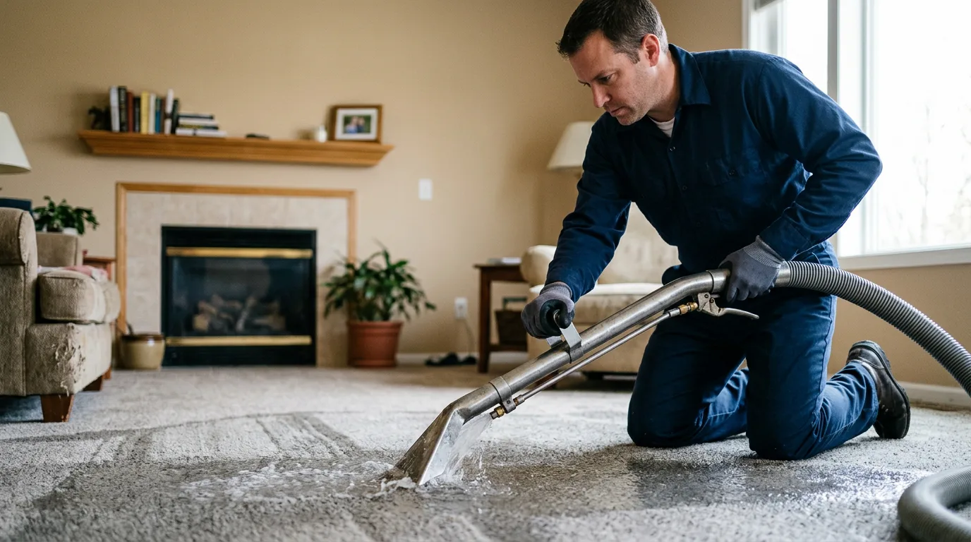Water damage restoration technician working near Mchenry, IL